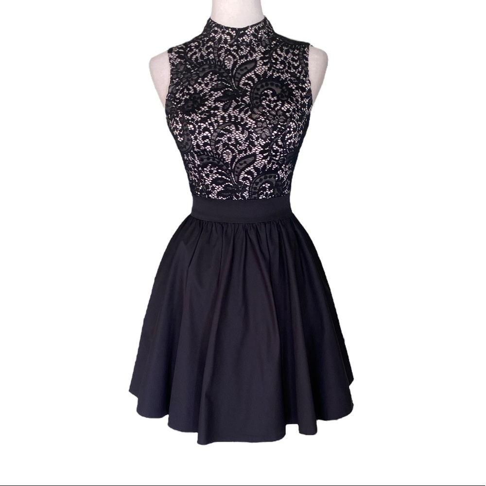 Chi Chi London Black Lace Satin Fit & Flare Dress - 2